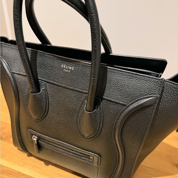 CELINE MICRO LUGGAGE HANDBAG IN DRUMMED CALFSKIN, BLACK WITH DUST BAG SHOWN - Picture 5 of 9
